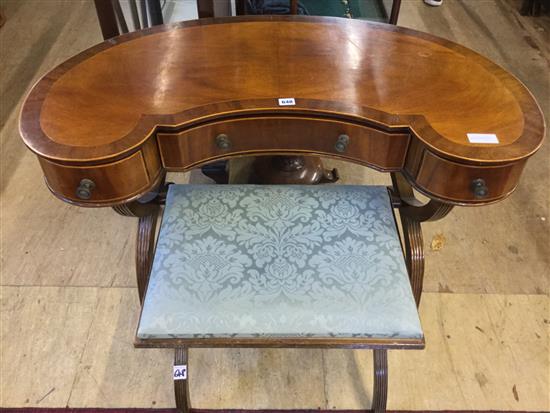 Sheraton style kidney dressing table and an X frame stool